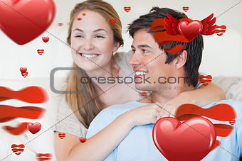 Composite image of close up of a young couple posing