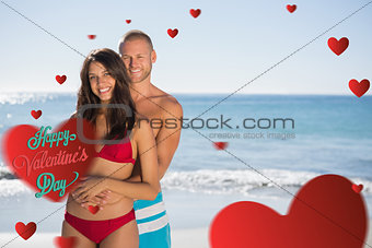 Composite image of loving couple embracing one another