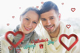 Composite image of close up portrait of a loving couple in winter clothing