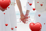 Composite image of newlyweds holding hands