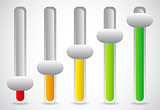Multicolor vertical sliders, adjusters or faders. User inteface 