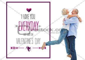 Composite image of mature couple hugging and having fun