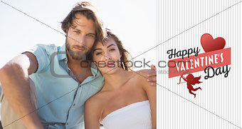 Composite image of gorgeous couple smiling at camera
