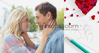 Composite image of hip young couple smiling at each other
