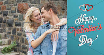 Composite image of hip young couple smiling at each other