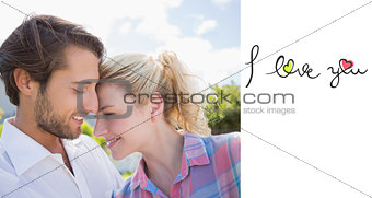 Composite image of cute couple spending time together outside