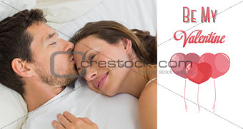 Composite image of relaxed couple sleeping together in bed