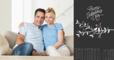 Composite image of portrait of a loving couple in the living room