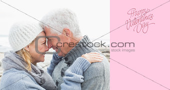 Composite image of side view of a romantic senior couple