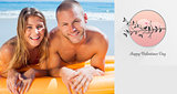 Composite image of happy cute couple in swimsuit posing