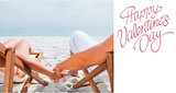 Composite image of couple resting on deck chairs