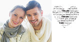 Composite image of close up portrait of a loving couple in winter clothing