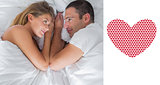 Composite image of cute couple lying and looking at each other in bed