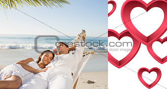 Composite image of calm couple napping in a hammock