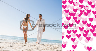 Composite image of pretty blonde holding hands with handsome boyfriend