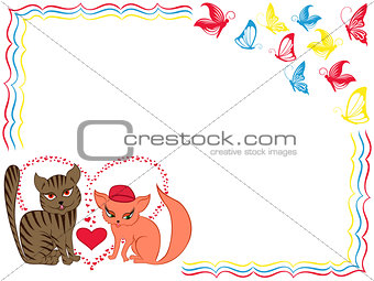 Romantic cat and kitty on Valentine greeting card