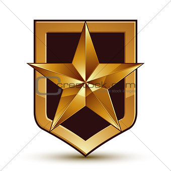 3d heraldic vector template with pentagonal golden star, dimensi
