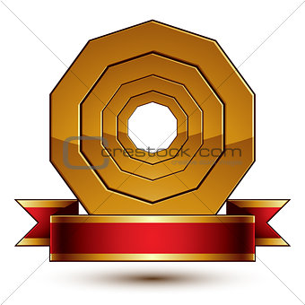 Design vector golden ring template with red curvy ribbon, 3d rou