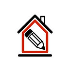 Architectural design conceptual symbol, simple house icon with e