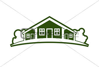 Abstract illustration of country houses with horizon line. Villa