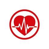 Cardiology icon with heart and cardiogram.