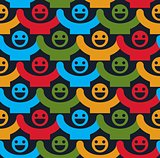 Seamless background with colorful smiley faces. People with posi