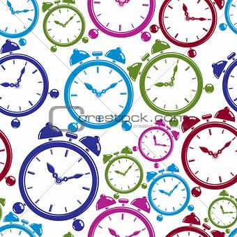Seamless pattern with clocks, wake up idea. Simple timers, class