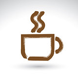 Hand drawn coffee cup icon, brush drawing cafe sign, vector illu
