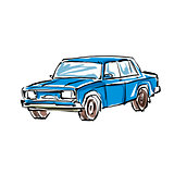 Colored hand drawn car on white background, illustration of a se