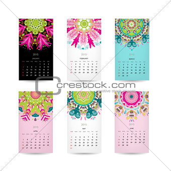 Calendar grid 2015 for your design, floral ornament