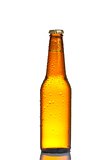 one bottle of fresh beer with drops, isolated