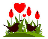 heart flowers and love birds