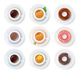 Tea and coffee with donuts