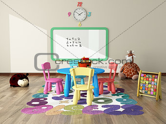 Playroom with toys and plush