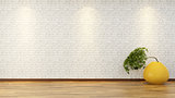 white brick wall with bonsai in vase