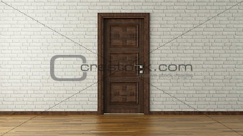 white brick wall with door