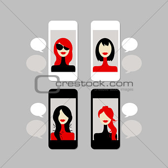 Female face on mobile phone