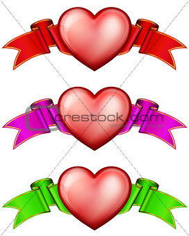 Collection hearts with ribbon