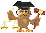 Owl Judge holding gavel and scales