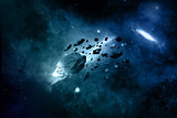 Fictional space background with meteorites