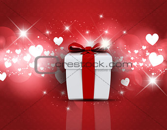 Gift box on heart design background