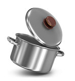 falling pot with lid on white background