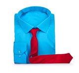 blue shirt and red tie on a white background. business concept