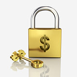 gold lock isolated on a white background