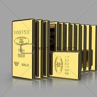 Macro view of stacks of gold bars