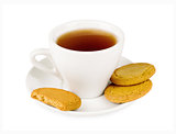 White cup of tea with biscuits