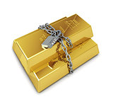 gold bullion protected with chain and padlock