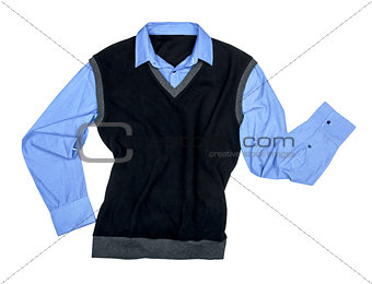 blue shirt and black sweater isolated on a white background