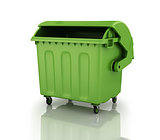 A large green recycling bin