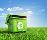 Green plastic trash recycling container ecology concept, with la